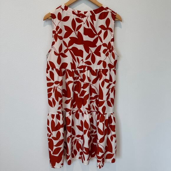 Boutique Rust Floral Sleeveless Tiered V-Neck Knee Length Dress Large - Picture 6 of 11